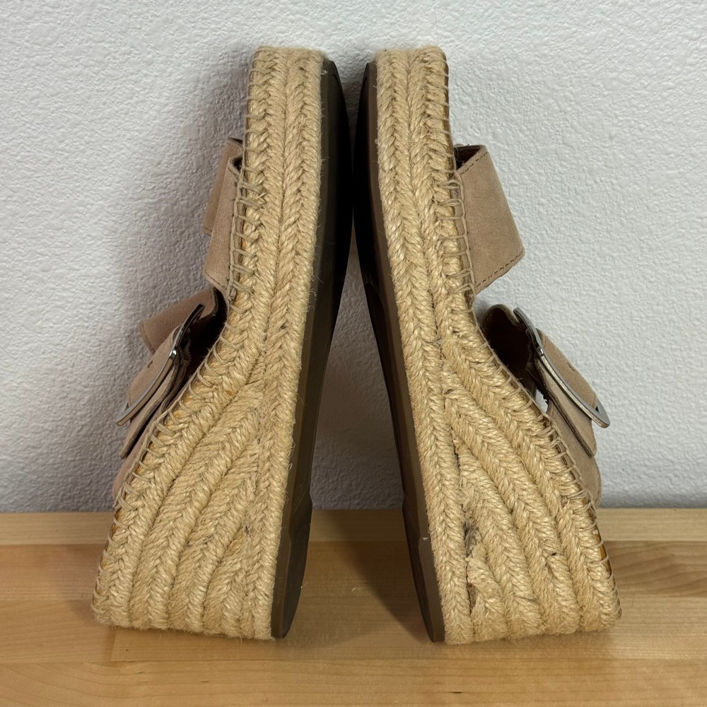 Franco Sarto Coastal Tan Suede Espadrille Wedge Sandals Silver Buckle Womens 7M - Picture 8 of 9